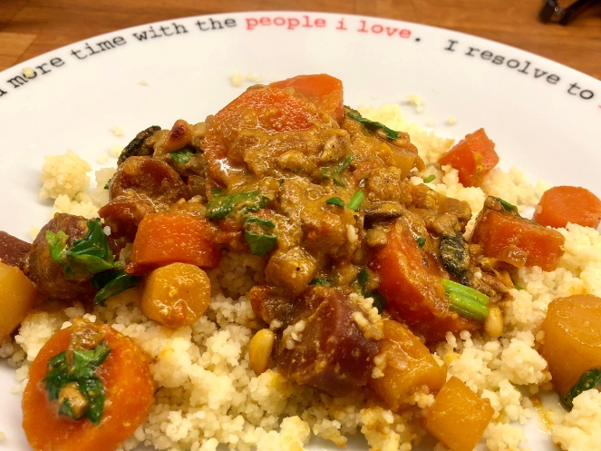 Multi coloured carrot curry and cuscus